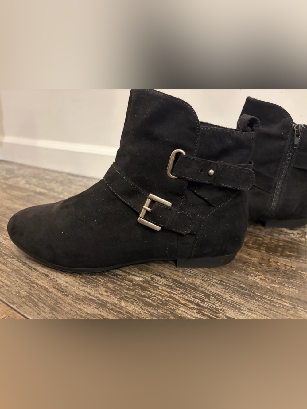 RAMPAGE Women's Black Suede Ankle Boots with Buckle Detail NWOT
